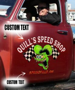 2 Pcs Personalized Hot Rod Garage Pinstripe Door Art Lettering Vinyl Stickers