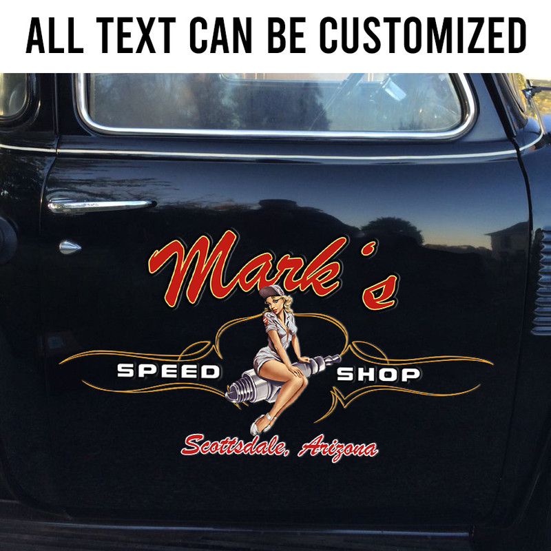 2 Pcs Personalized Pinup Candle Spark Plugs Hot Rod Garage Vinyl Decals