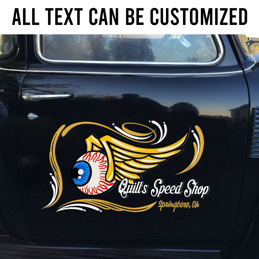 2 Pcs Personalized Flying Eyeball Hot Rod Garage Pinstriping Vinyl