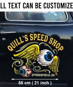 2 Pcs Personalized Flying Eyeball Hot Rod Garage Pinstriping Cars Large Stickers
