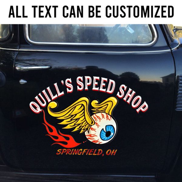 2 Pcs Personalized Flying Eyeball Hot Rod Garage Pinstriping Vinyl Stickers