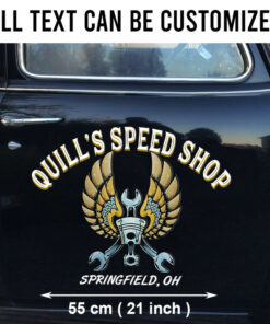 2 Pcs Personalized Hot Rod Garage Flying Piston And Wrench Kustom Kulture Vinyl Stickers