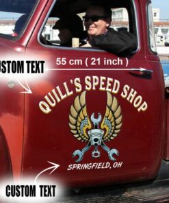 2 Pcs Personalized Hot Rod Garage Flying Piston And Wrench Kustom Kulture Vinyl Stickers