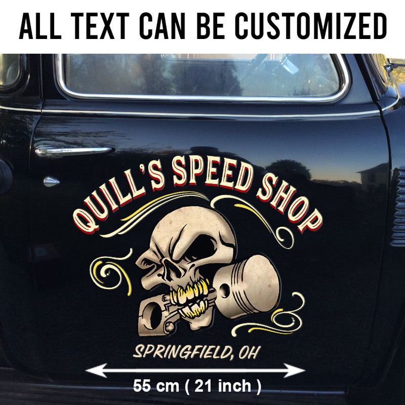 2 Pcs Personalized Hot Rod Bare Bones Vinyl Stickers
