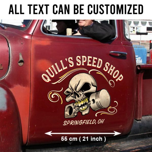2 Pcs Personalized Hot Rod Bare Bones Vinyl Stickers