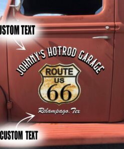 2 Pcs Personalized Route 66 Hot Rod Garage Speed Shop Pinstriping Lettering Vinyl Stickers