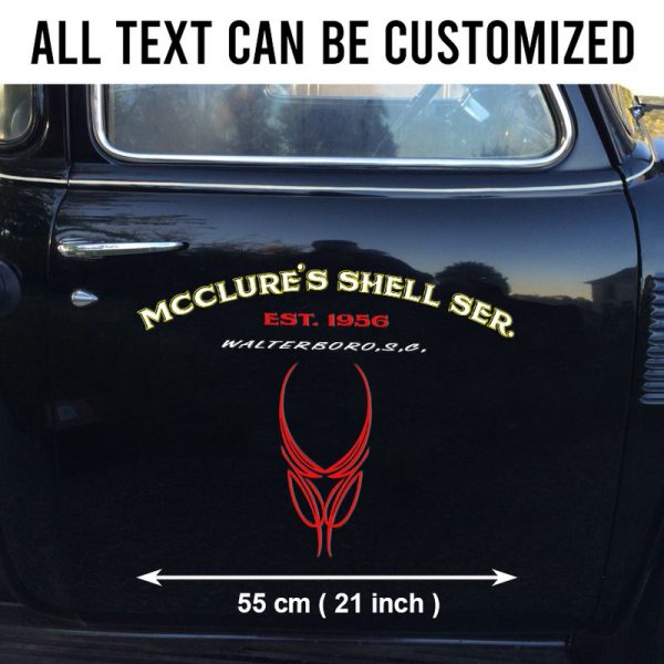 2 Pcs Personalized Pinstripe Hot Rod Garage, Lettering Speed Shop Vinyl Stickers