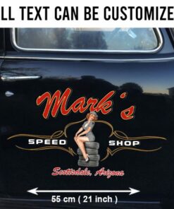 2 Pcs Personalized Pinup Girl Spark Plug Hot Rod Garage Pinstriping Vinyl Decals
