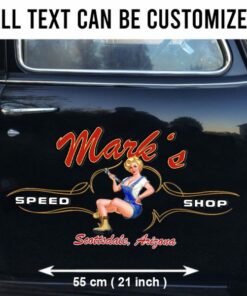 2 Pcs Personalized Pinup Girl Spark Plug Hot Rod Garage Pinstriping Vinyl Stickers