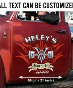 2 Pcs Personalized Hot Rod Garage V8 Hot Rod Vinyl Stickers
