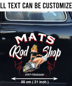 2 Pcs Personalized Hot Rod Garage Pinup Girl Speed Shop Vinyl Stickers