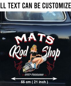 2 Pcs Personalized Hot Rod Garage Pinup Girl Speed Shop Vinyl Stickers