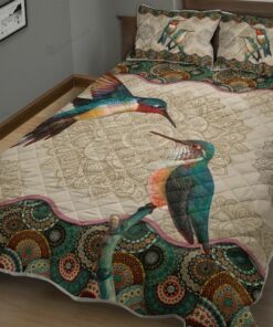 Hummingbird Couple Vintage Mandala Quilt Bed Set