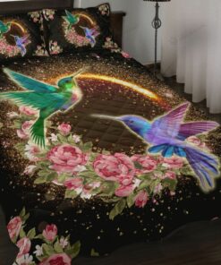 Flower And Light Effect Hummingbird Quilt Bedding Sheets For Bedroom Decor