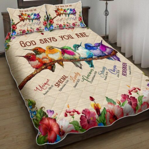God Says You Are Unique With Hummingbird Quilt Bedding Set