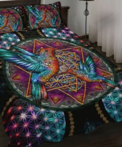 Colorful Hummingbird Couple Quilt Bed Set