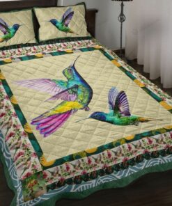 Vintage Hummingbird Couple Quilt Bedding Set