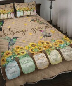 God Says You Are Hummingbird Quilt Bed Set