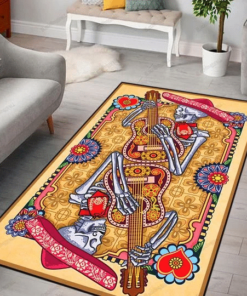 Skull Loves Guitar Old School Tattoo Area Rectangular Rug Home Decor