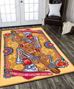 Skull Loves Guitar Old School Tattoo Area Rectangular Rug Home Decor