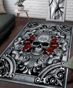 Tattoo Skull Metal Area Rectangular Rug Home Decor