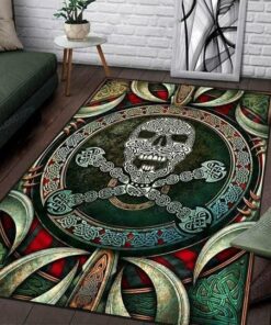 Viking Skull Tattoo Anti-Skid Plush Velour Area Rectangular Rug Home Decor
