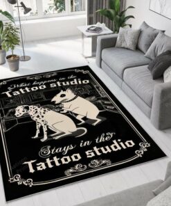 Bull Terrier Tattoo Artist Studio Area Rug Carpet Vintage Home Decor Gift Idea Outdoor Indoor Area Rug Carpet Vintage Home Decor Gift Ideas Living Room