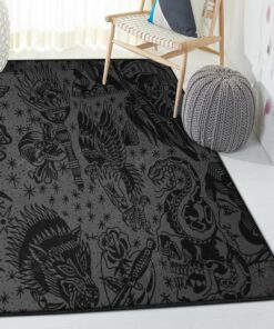 Tattoo Washable Rugs Piece Dark Tattoo Flash Rug Rectangle Rugs Washable Area Rug Non-Slip Carpet For Living Room Bedroom