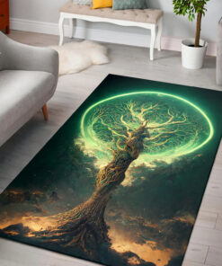 Watercolor Art Tree of Life Area Rugs, Yggdrasil Viking Rug