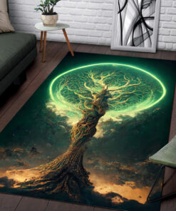 Watercolor Art Tree of Life Area Rugs, Yggdrasil Viking Rug