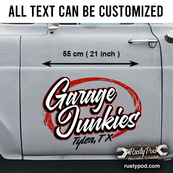 Personalized Garage Junkies Door Art Lettering Hot Rod Garage Vinyl Sticker