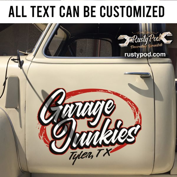 Personalized Garage Junkies Door Art Lettering Hot Rod Garage Vinyl Sticker