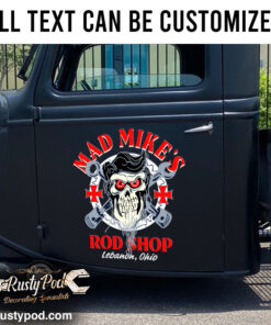 Personalized Iron Cross And Skull Hot Rod Vinyl Sticker Set 02 Pcs