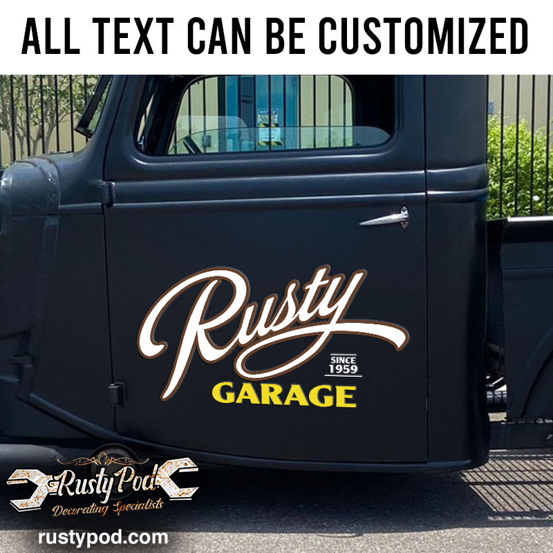 Personalized Garage Lettering Vinyl Sticker Set 02 Pcs