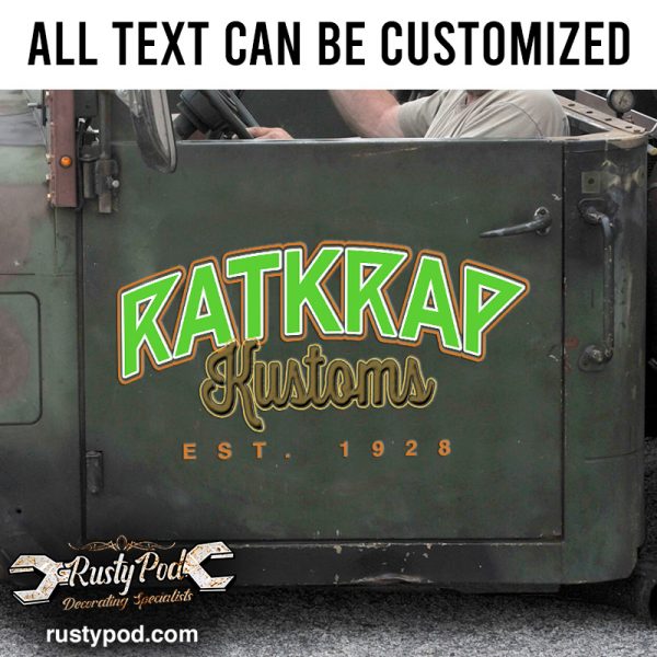 Personalized Rat Rod Lettering Vinyl Sticker Set 02 Pcs
