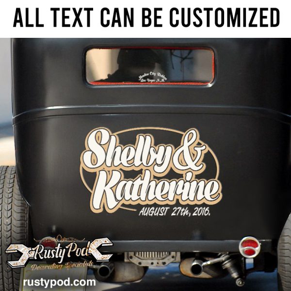 Personalized Oval Rusty Lettering Decals For Cars Set 02 Pcs