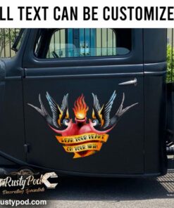 Personalized Vintage Tattoo Bird Vinyl Sticker Set 02 Pcs