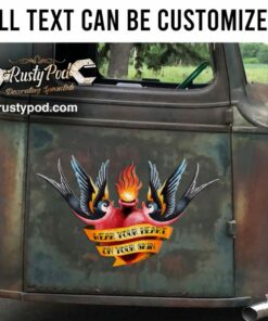 Personalized Vintage Tattoo Bird Vinyl Sticker Set 02 Pcs