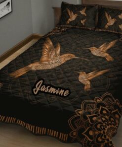 Personalized Name Vintage Mandala Hummingbird Quilt Bedding Set