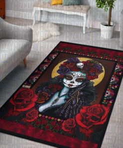 Red Rose Artist Tattoo Girl Day Of The Dead Printed Area Rug