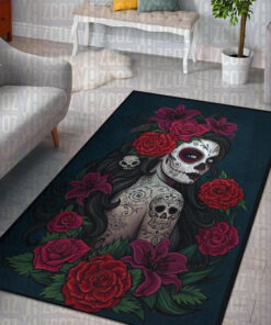 Tattoo Girl Day Of The Dead Printed Area Rug Home Decor