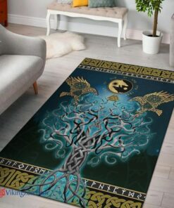 Raven Tree Of Life Yggdrasilorse Mythology Viking Area Rug, Viking Rug for Viking Lovers