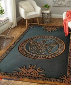 Raven Viking Rune Helm Of Awe Viking Area Rug for Viking Lovers