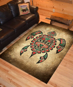 Personalized Red and Green Haida Spirit Sea Turtle Native American Area Rugs