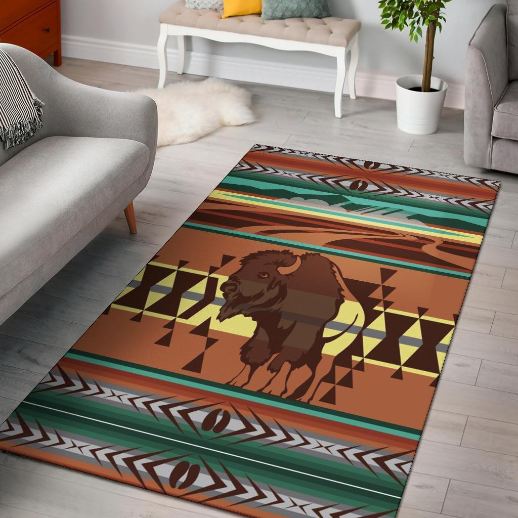 Personalized Bison Yellow Native American Pride Area Rugs - Bluefink