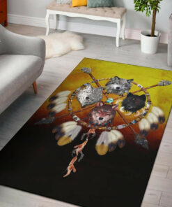 Personalized Ethnic Tribal Red Brown wolf Pattern Native American Area Rugs