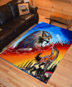 Personalized Native American Blue Eagle Red Wolf Area Rugs