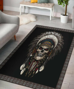 Personalized D Native Skull Native American Area Rugs