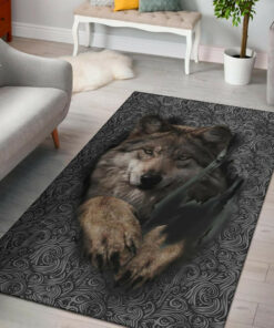 Personalized Native wolf Native American Area Rugs