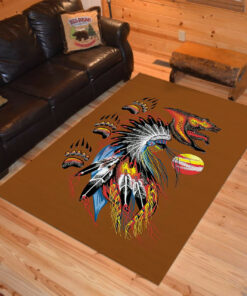 Personalized Animal Headdress Native American Area Rugs